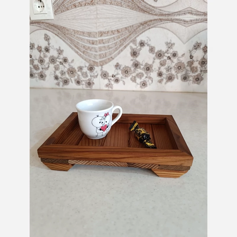 سینی سرو قهوه چوبی دستساز با طراحی مینیمال