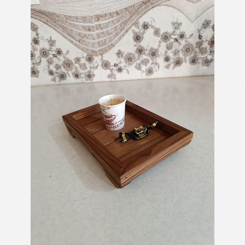 سینی سرو قهوه چوبی دست‌ساز با طراحی مینیمال