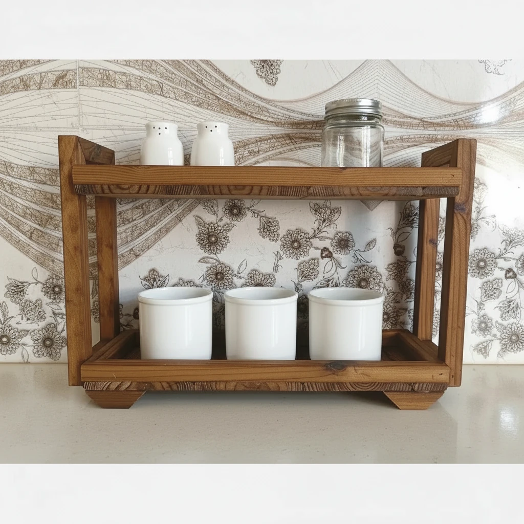 استند پاسماوری چوبی مدل PSK دست‌ساز، مناسب نظم‌دهی کابینت و روی کانتر آشپزخانه